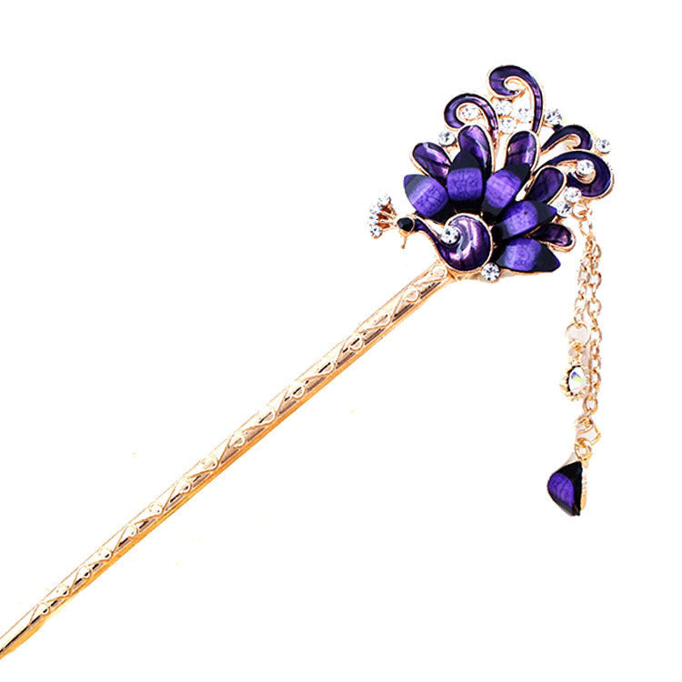JMT-650378 Alloy Peacock Hairpin with Gemstone Inlay - Exotic Animal Design in Various Colors