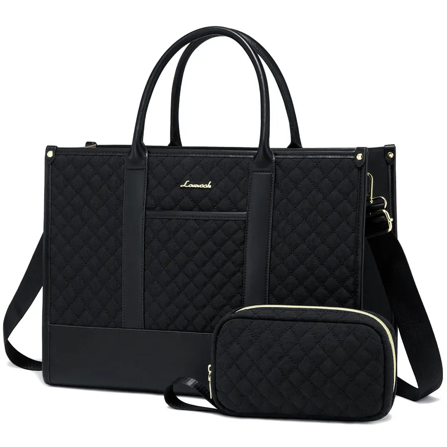 JMT-650826 Waterproof Quilted Work Tote Bag for 15.6 Inch Laptop with Clutch - Lightweight Computer Travel Shoulder Purse