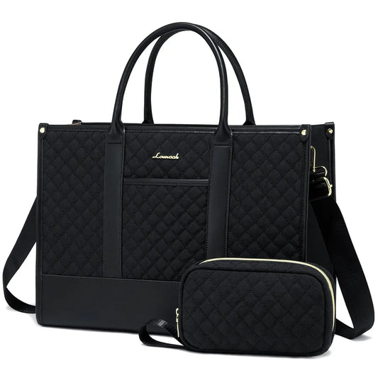 JMT-650826 Waterproof Quilted Work Tote Bag for 15.6 Inch Laptop with Clutch - Lightweight Computer Travel Shoulder Purse