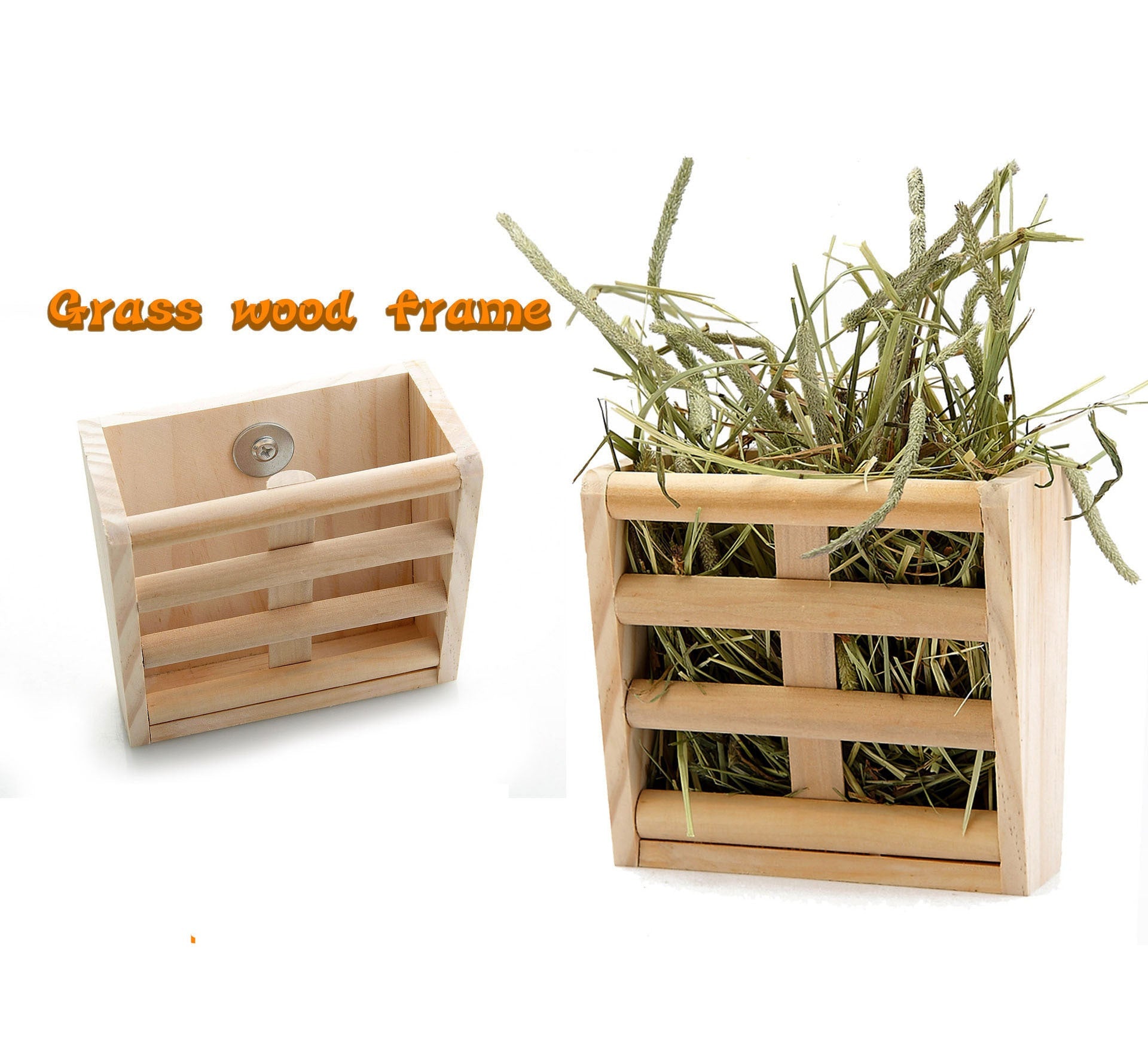 JMT-651018 Wooden Rabbit and Chinchilla Grass Rack and Food Box - Space-Saving Pet Feeding Station