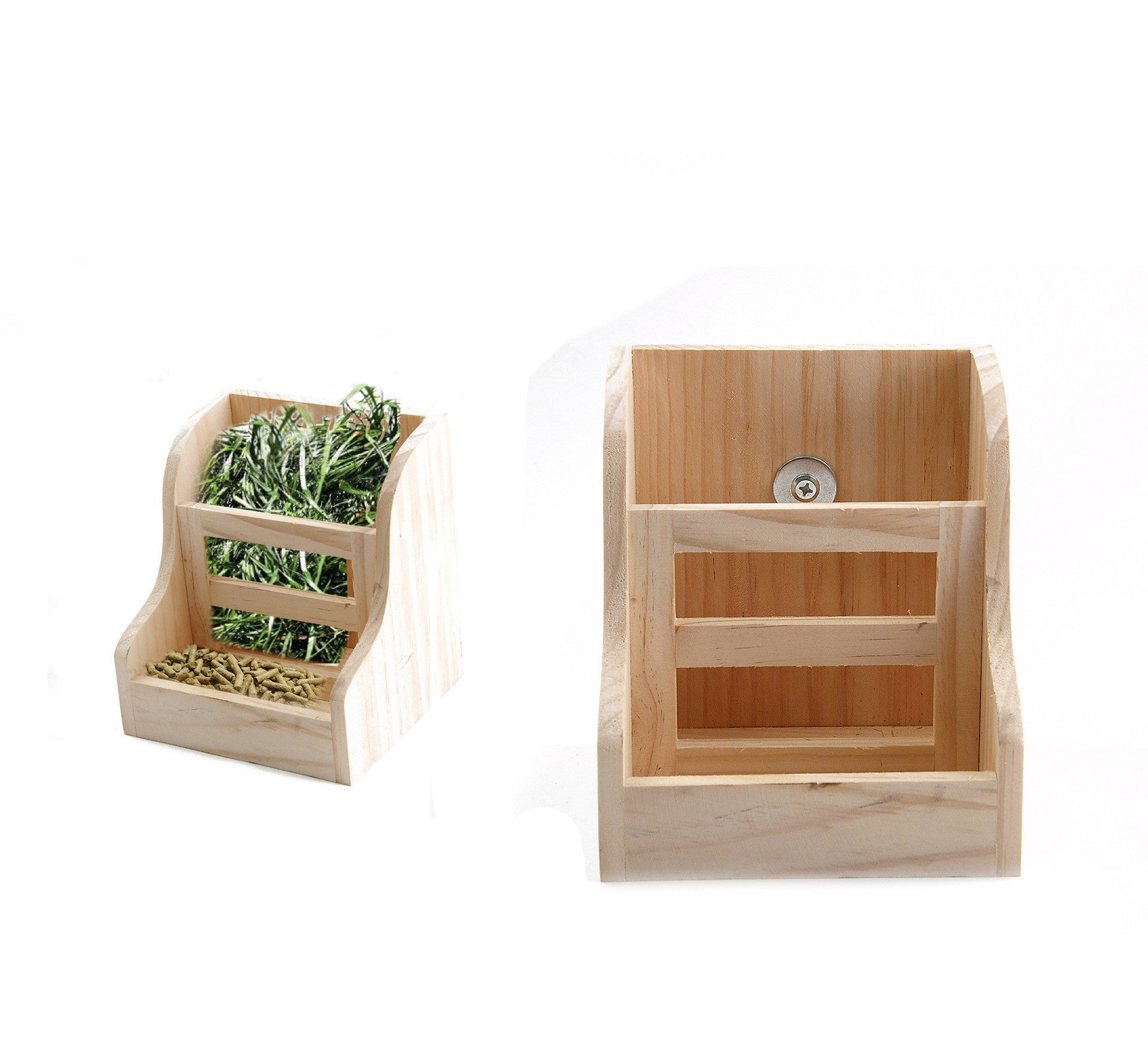 JMT-651018 Wooden Rabbit and Chinchilla Grass Rack and Food Box - Space-Saving Pet Feeding Station