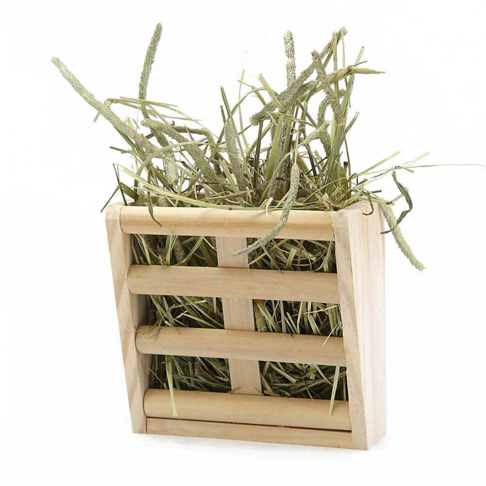 JMT-651018 Wooden Rabbit and Chinchilla Grass Rack and Food Box - Space-Saving Pet Feeding Station