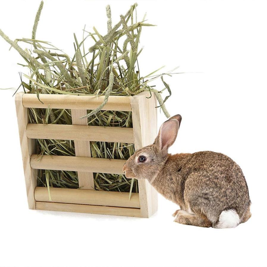 JMT-651018 Wooden Rabbit and Chinchilla Grass Rack and Food Box - Space-Saving Pet Feeding Station