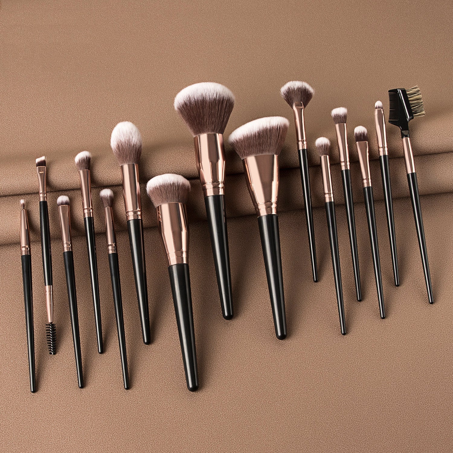 JMT-651274 15-Piece Makeup Brush Set with Eye Shadow Brushes in Brown and Black Handles