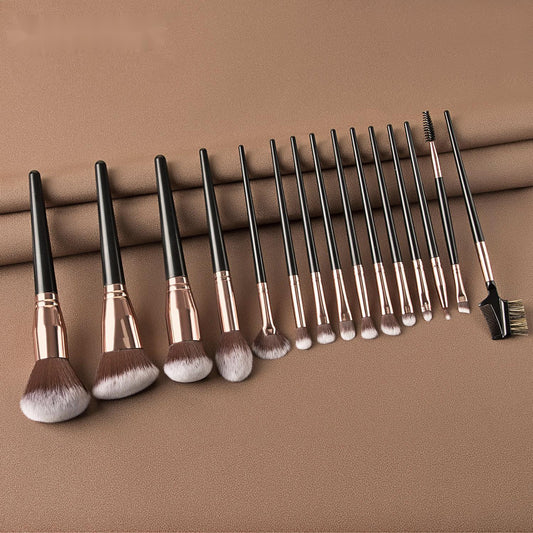 JMT-651274 15-Piece Makeup Brush Set with Eye Shadow Brushes in Brown and Black Handles