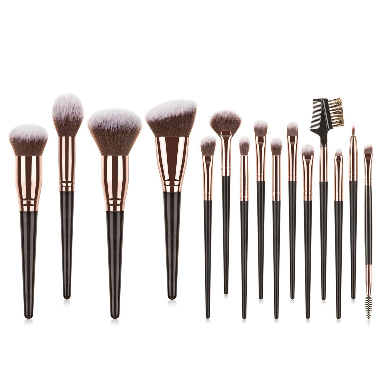 JMT-651274 15-Piece Makeup Brush Set with Eye Shadow Brushes in Brown and Black Handles