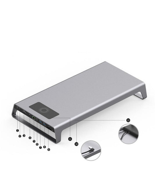 JMT-651338 11-in-1 Type C Docking Station with 4K HD Output, Wireless Charging, and Dual USB Ports