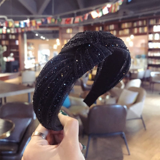 JMT-651530 Black Diamond Glitter Knotted Hair Accessories in Net Yarn Fabric