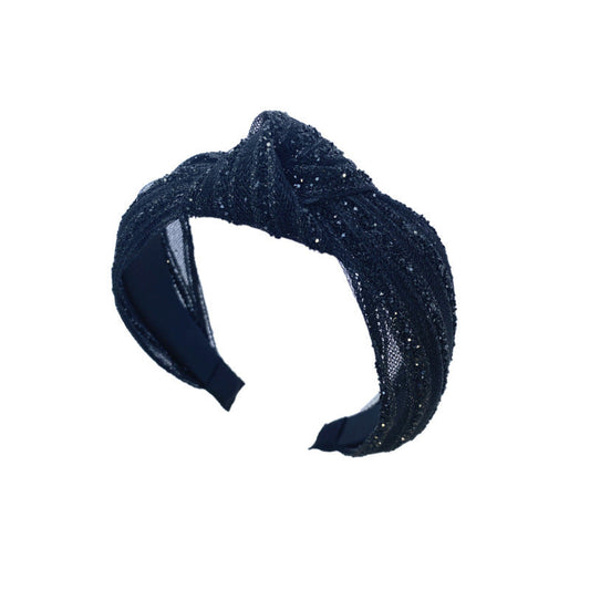 JMT-651530 Black Diamond Glitter Knotted Hair Accessories in Net Yarn Fabric