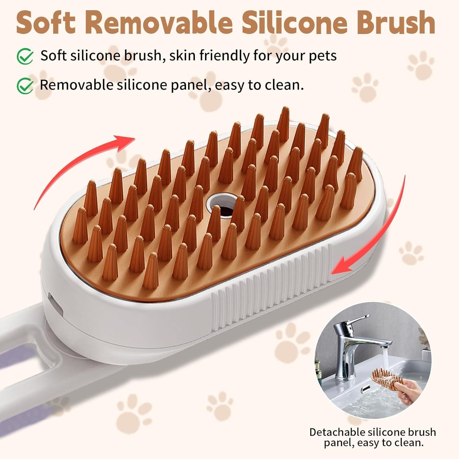 JMT-651978 3-in-1 Cat Steam Brush with Foldable Handle for Pet Grooming, Cleaning, and Massage - Ideal for Cats and Dogs