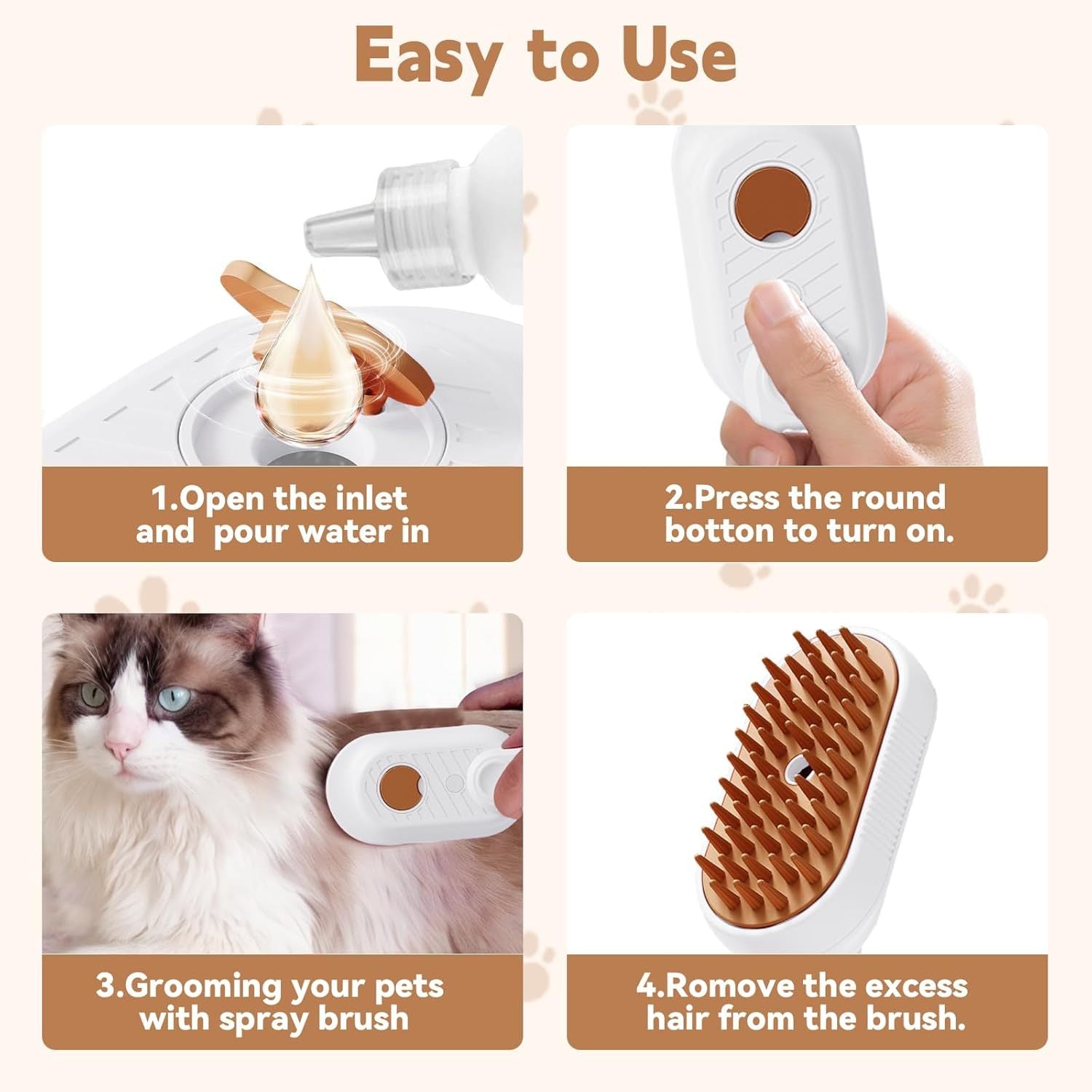 JMT-651978 3-in-1 Cat Steam Brush with Foldable Handle for Pet Grooming, Cleaning, and Massage - Ideal for Cats and Dogs