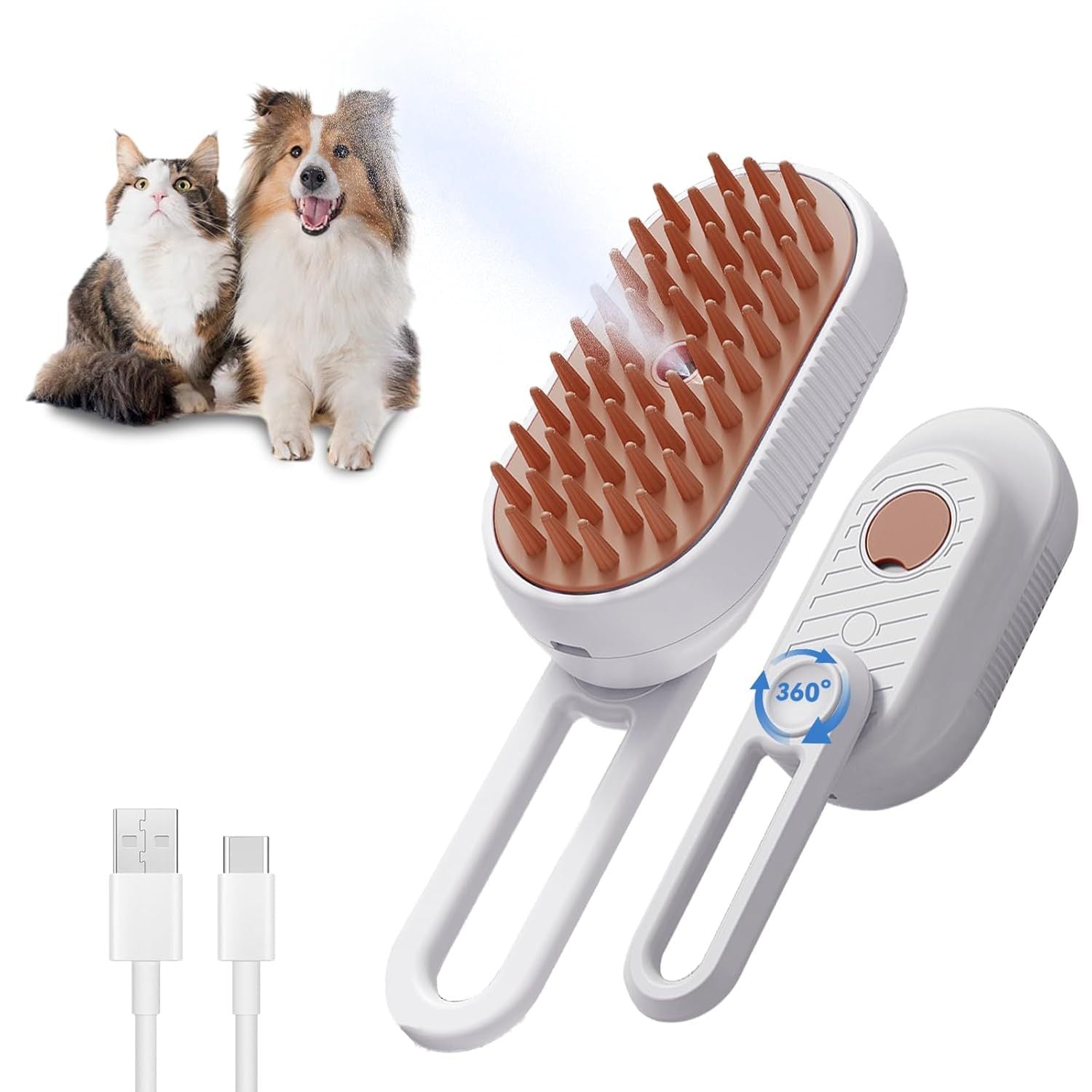 JMT-651978 3-in-1 Cat Steam Brush with Foldable Handle for Pet Grooming, Cleaning, and Massage - Ideal for Cats and Dogs