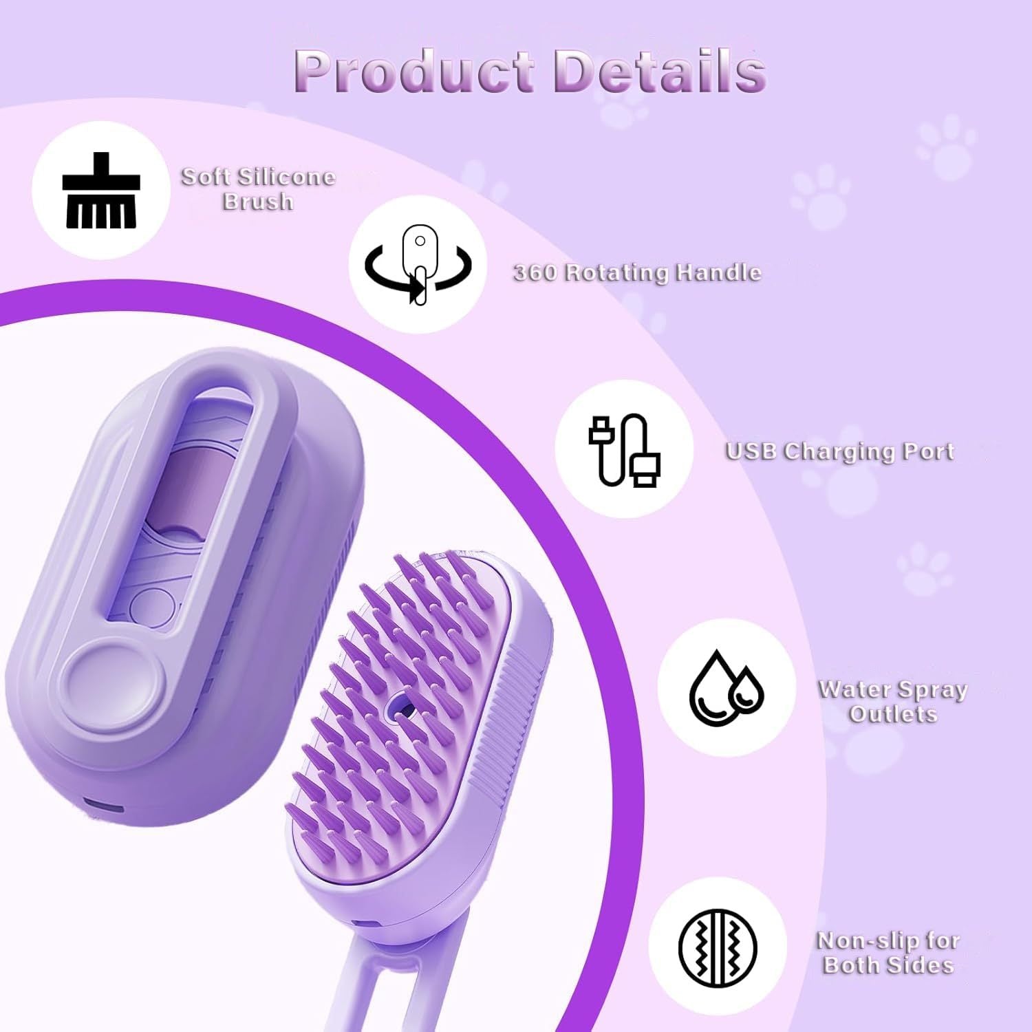 JMT-651978 3-in-1 Cat Steam Brush with Foldable Handle for Pet Grooming, Cleaning, and Massage - Ideal for Cats and Dogs