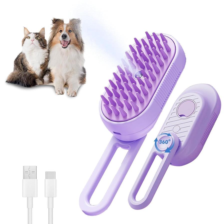 JMT-651978 3-in-1 Cat Steam Brush with Foldable Handle for Pet Grooming, Cleaning, and Massage - Ideal for Cats and Dogs