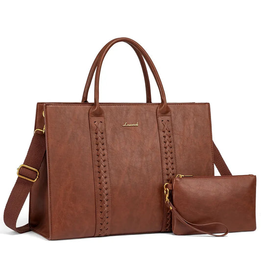 JMT-651978 Vintage Leather Laptop Tote Bag for 15.6-inch Laptops - Waterproof Business Briefcase for Women