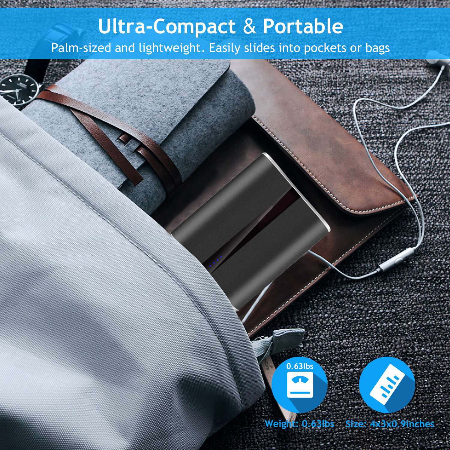 JMT-652170 12000mAh Portable Power Bank with Dual USB Output, Fast Charging, Compact Design, Built-in Flashlight