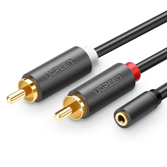 JMT-652170 Audio Cable 3.5mm Female to 2 RCA Male with Gold-Plated Connectors, 25cm Length, Tinned Copper Conductor