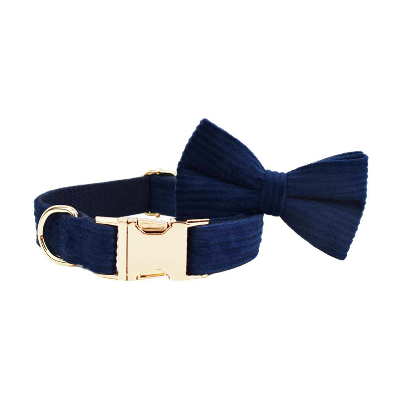 JMT-652490 Navy Blue Corduroy Five-Piece Pet Collar and Leash Set with Bow and Vest