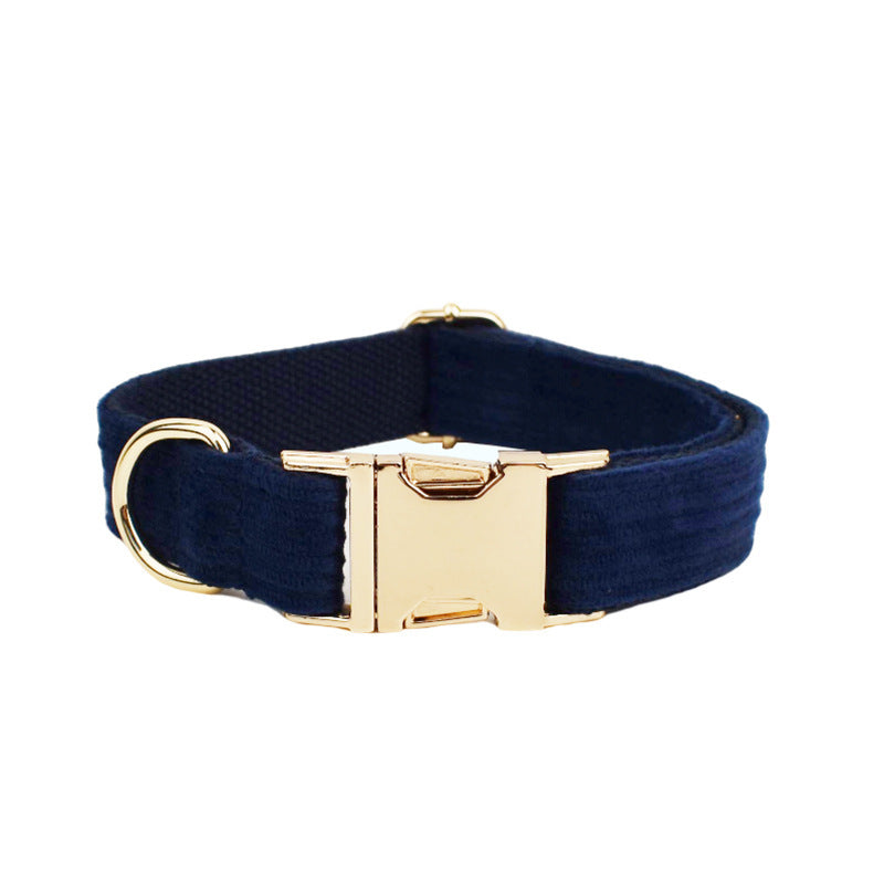 JMT-652490 Navy Blue Corduroy Five-Piece Pet Collar and Leash Set with Bow and Vest