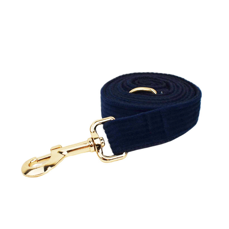 JMT-652490 Navy Blue Corduroy Five-Piece Pet Collar and Leash Set with Bow and Vest