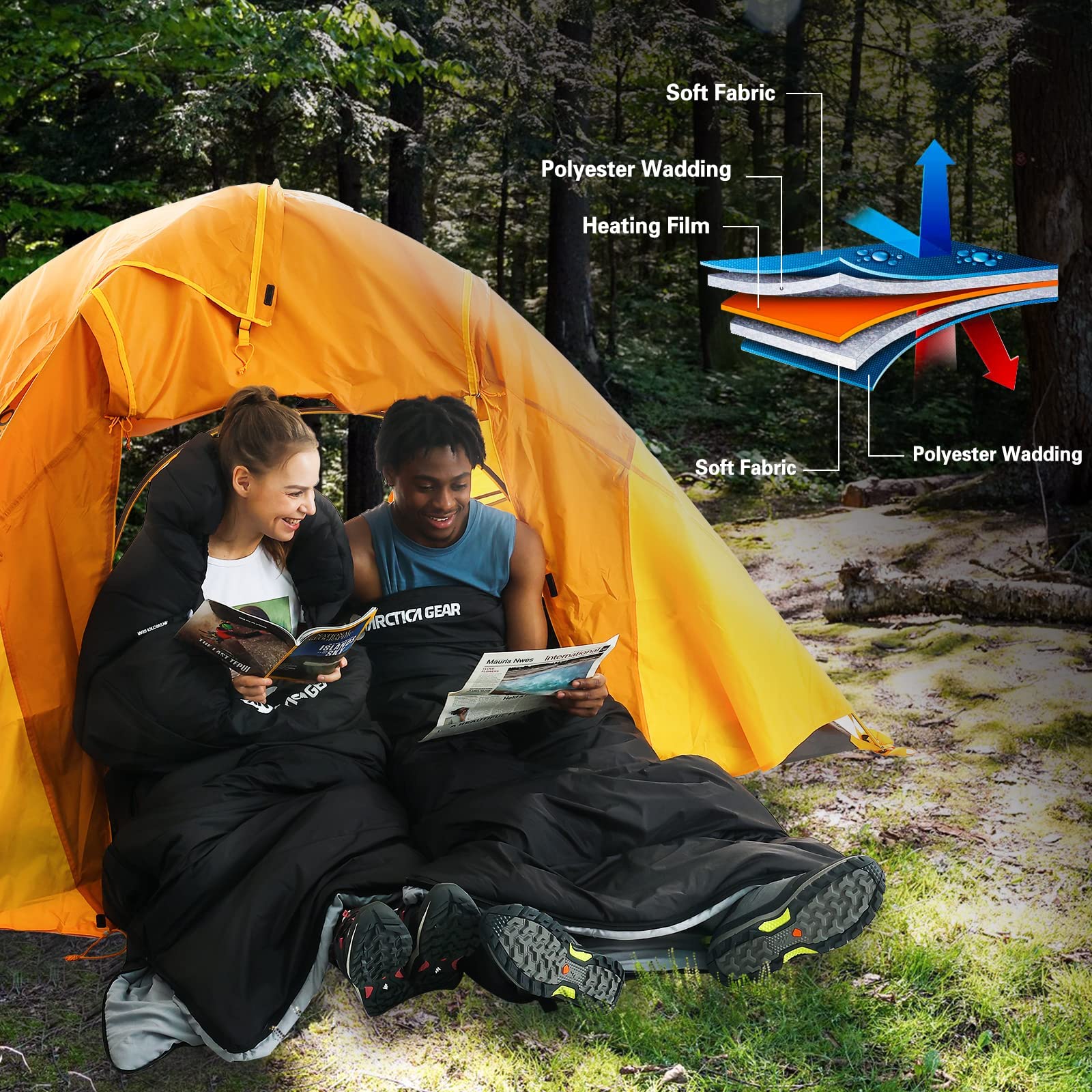 JMT-653002 Heated Sleeping Bag with 5 Heating Areas and 3 Adjustable Temperature Settings for All-Season Outdoor Use