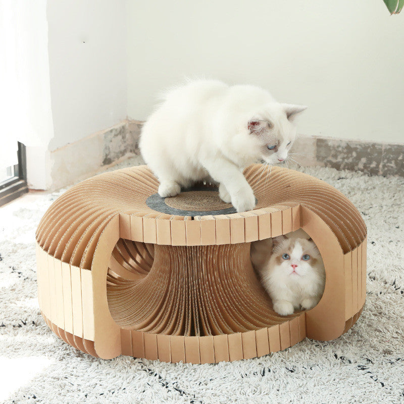 JMT-653130 Corrugated Paper Cat Tunnel and Scratcher with Integrated Resting Space