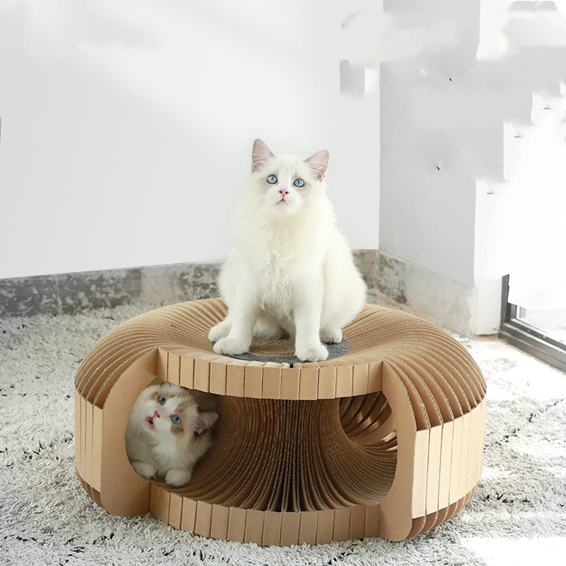 JMT-653130 Corrugated Paper Cat Tunnel and Scratcher with Integrated Resting Space