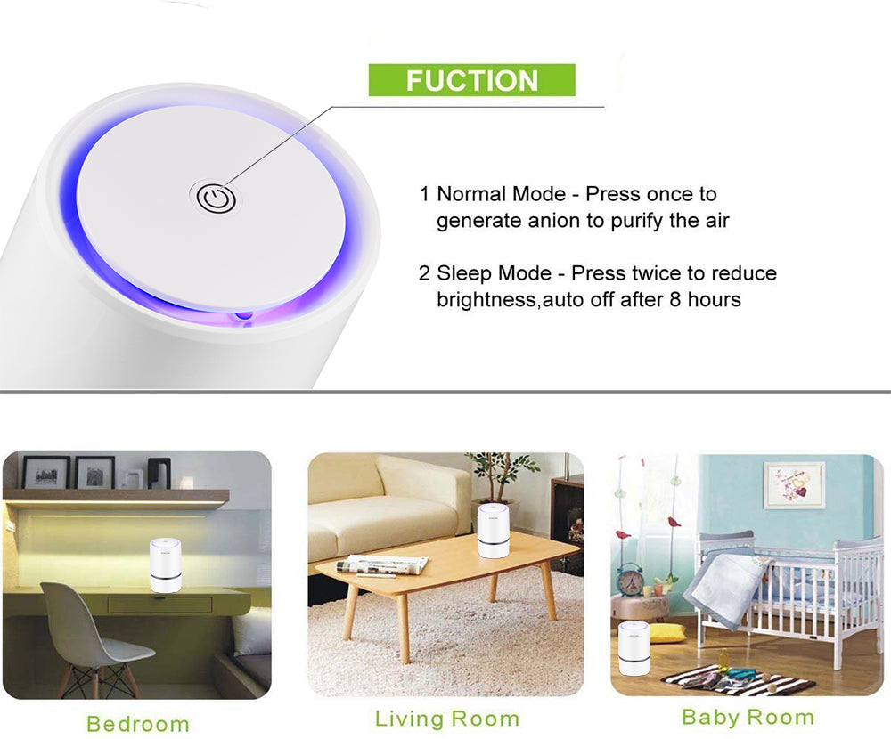 JMT-653386 Compact USB Air Purifier for Low Noise Home Air Cleaning