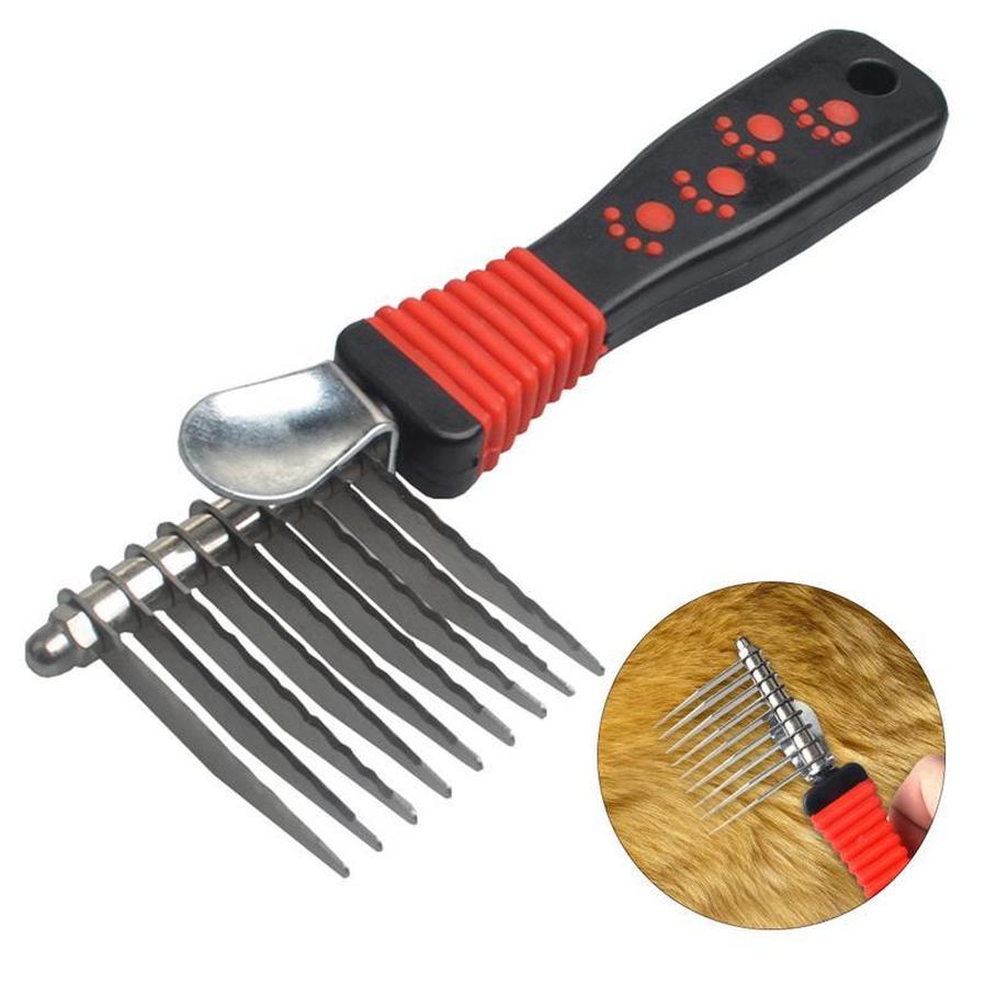 JMT-653386 Stainless Steel Pet Knot Comb for Efficient Dog Hair Removal - Red, 18 x 4.5 cm