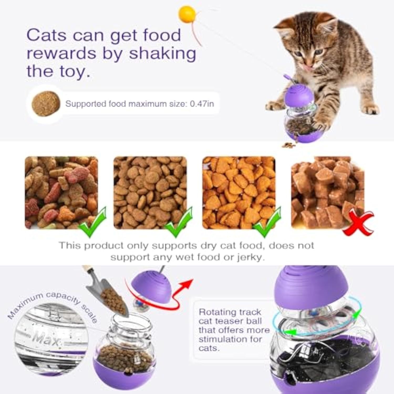 JMT-653450 Interactive Feeding and Play Toy for Cats – Wobble Rocking Design with Teaser Wand, Treat Dispenser, and Light-Up Ball