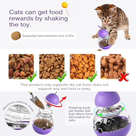 JMT-653450 Interactive Feeding and Play Toy for Cats – Wobble Rocking Design with Teaser Wand, Treat Dispenser, and Light-Up Ball
