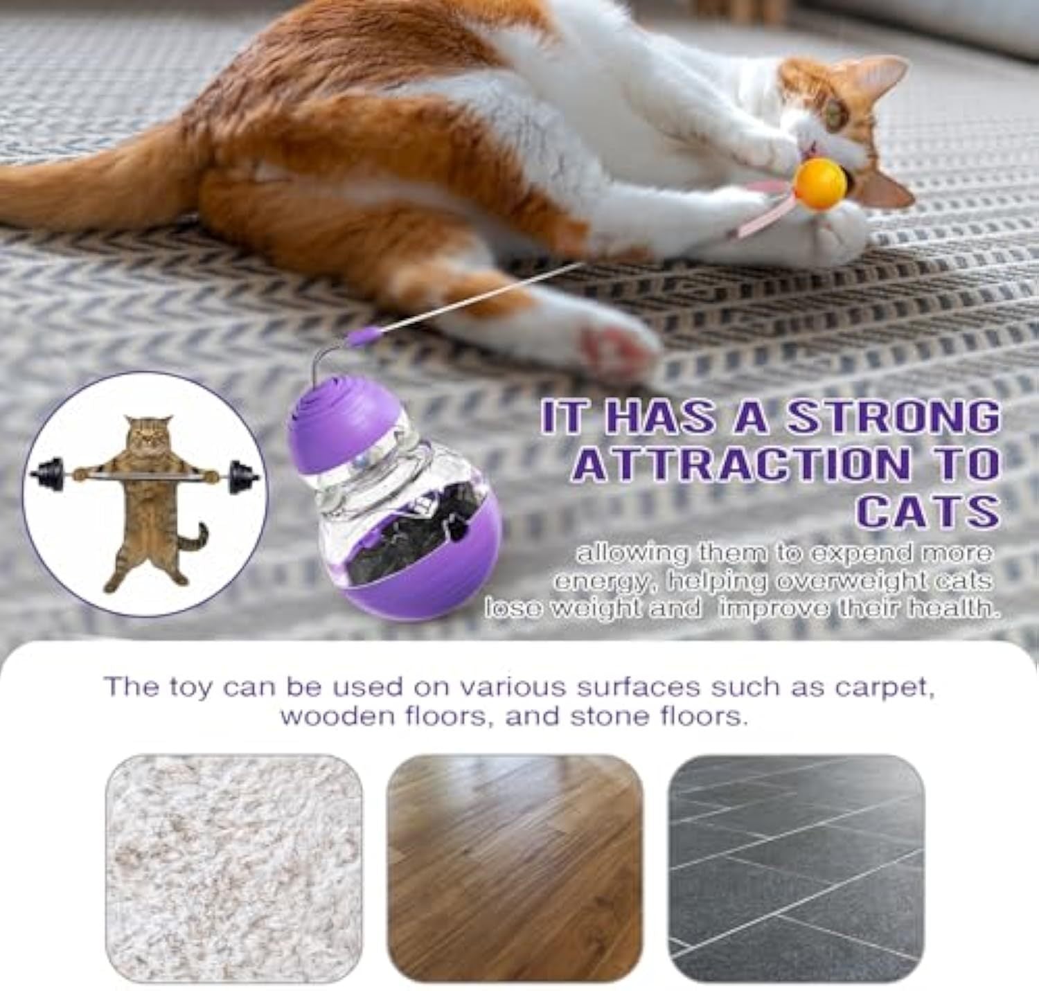 JMT-653450 Interactive Feeding and Play Toy for Cats – Wobble Rocking Design with Teaser Wand, Treat Dispenser, and Light-Up Ball