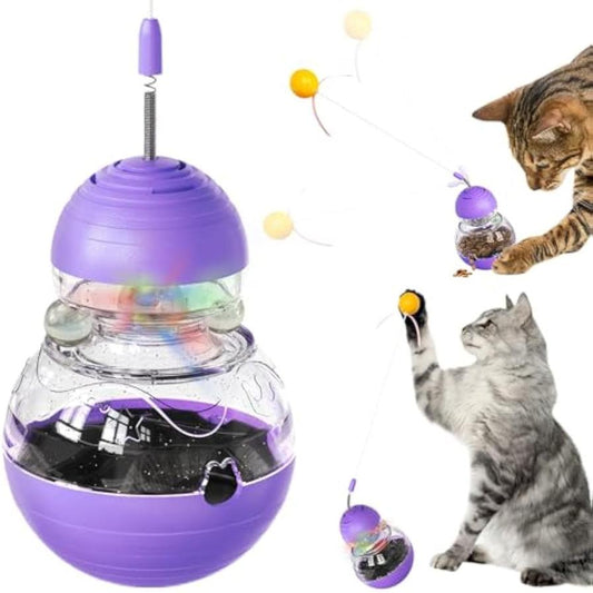 JMT-653450 Interactive Feeding and Play Toy for Cats – Wobble Rocking Design with Teaser Wand, Treat Dispenser, and Light-Up Ball
