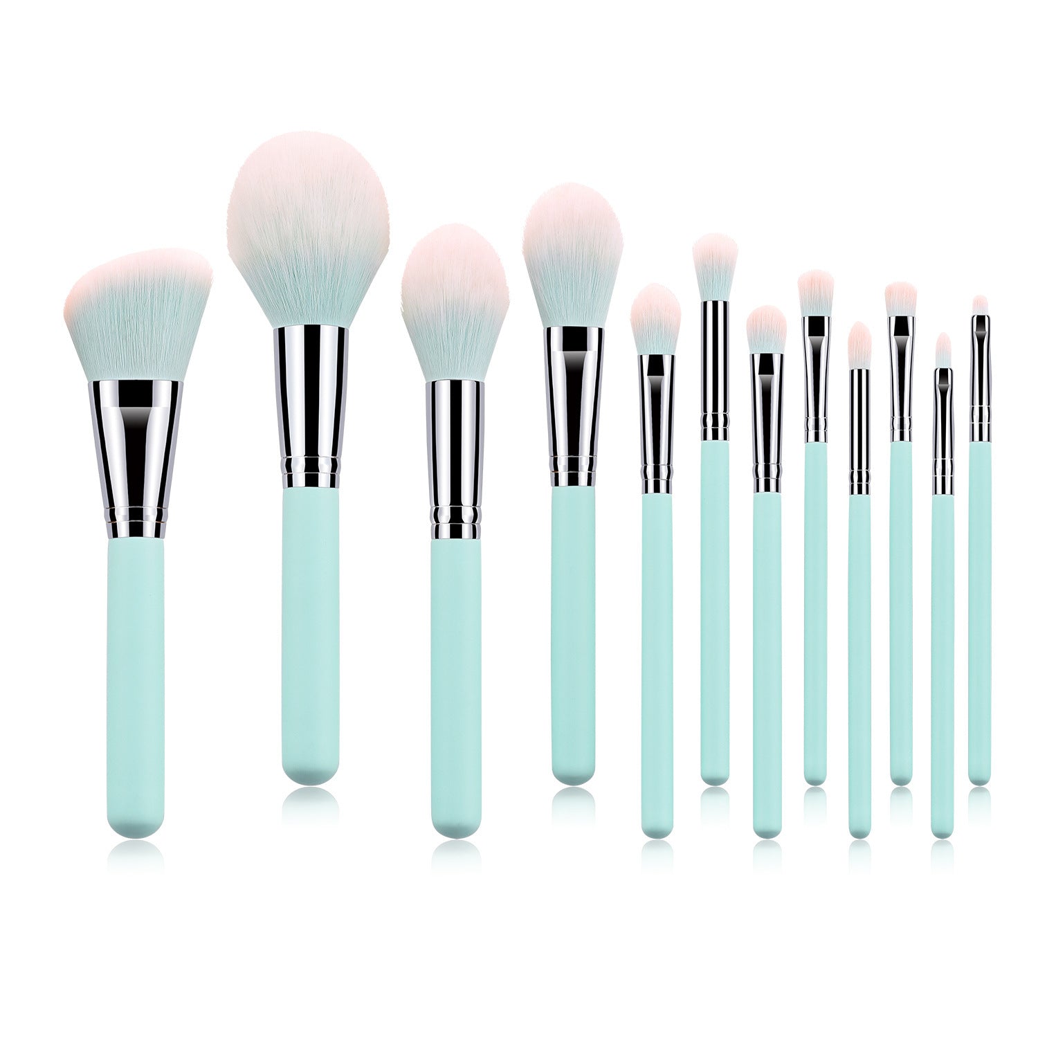 JMT-653578 Light Blue Nylon Bristle Makeup Brush Set with Wooden Handles - 12 Pieces