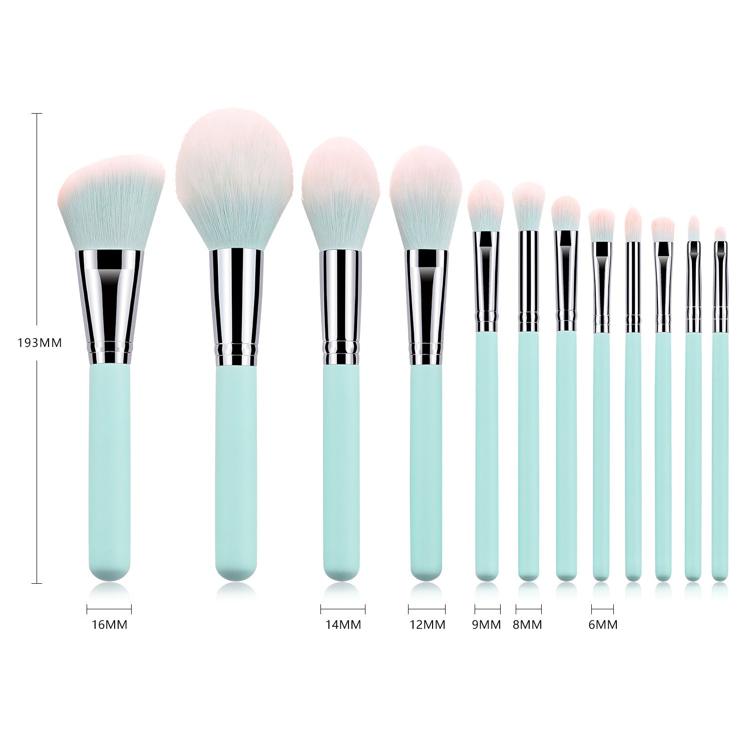 JMT-653578 Light Blue Nylon Bristle Makeup Brush Set with Wooden Handles - 12 Pieces