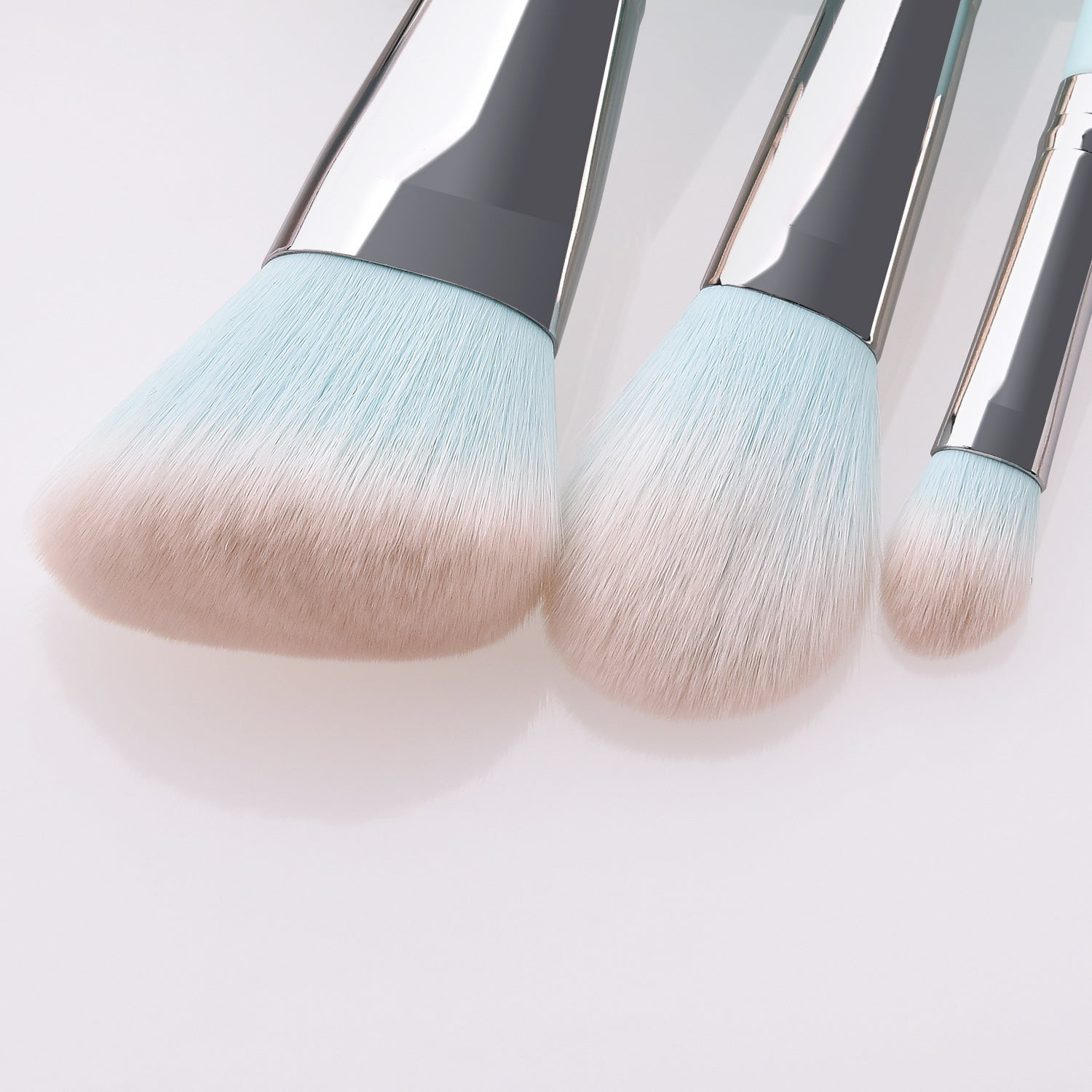 JMT-653578 Light Blue Nylon Bristle Makeup Brush Set with Wooden Handles - 12 Pieces