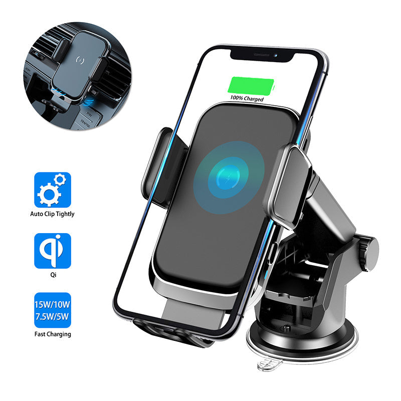 JMT-653642 Car Wireless Charger with Polyurethane PVC Suction Cup, ABS Joint Rod, and USB Output