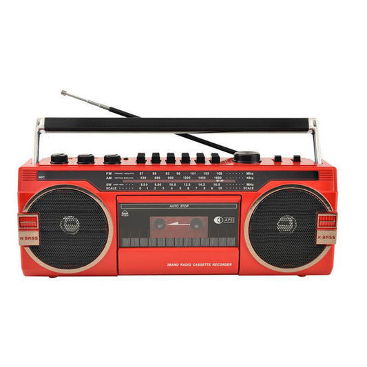 JMT-653642 Vintage Four Band Radio Recorder with USB Interface – Blue/Red, 35x11x13cm