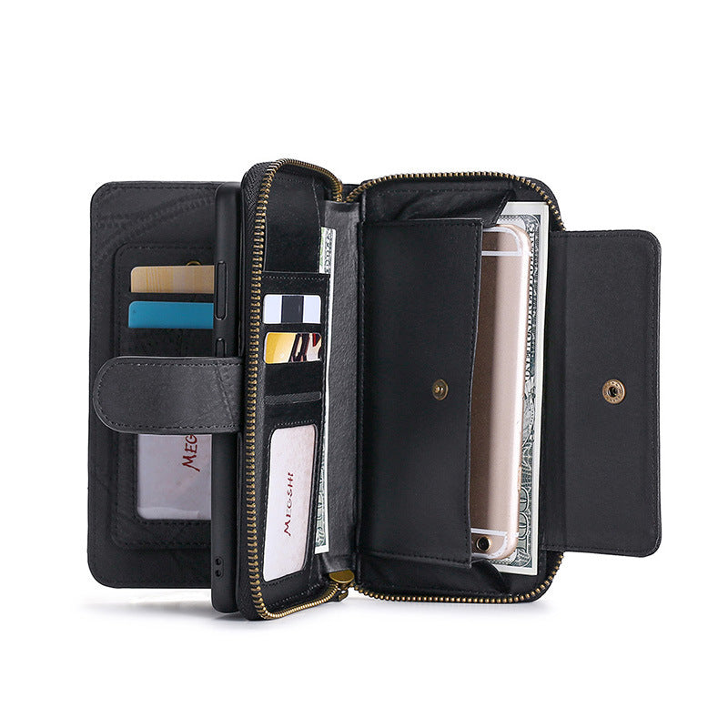 JMT-653834 Leather Wallet Case for Samsung S7, S8, S9, S10, Note8, Note20, A21S, M21 Series in Black, Gray, Wine Red