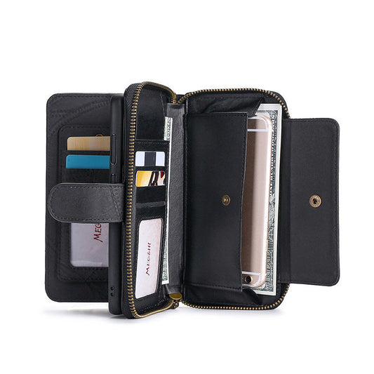 JMT-653834 Leather Wallet Case for Samsung S7, S8, S9, S10, Note8, Note20, A21S, M21 Series in Black, Gray, Wine Red