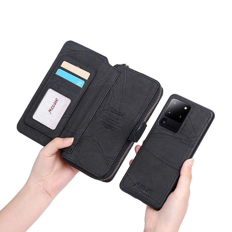 JMT-653834 Leather Wallet Case for Samsung S7, S8, S9, S10, Note8, Note20, A21S, M21 Series in Black, Gray, Wine Red