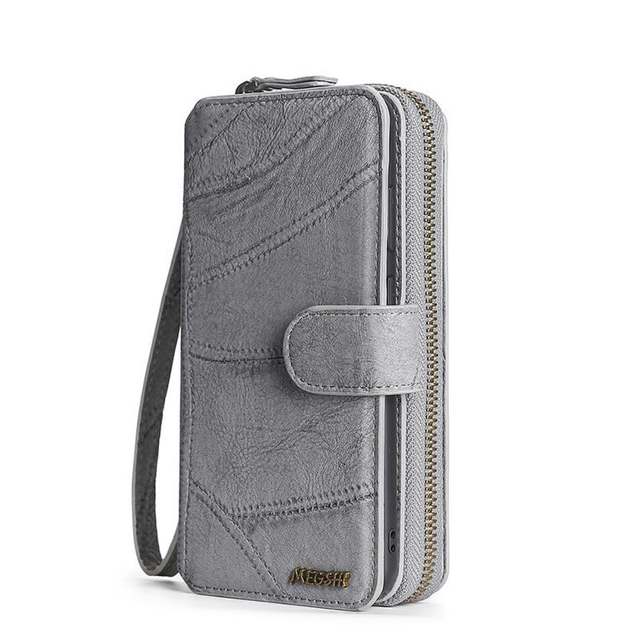 JMT-653834 Leather Wallet Case for Samsung S7, S8, S9, S10, Note8, Note20, A21S, M21 Series in Black, Gray, Wine Red