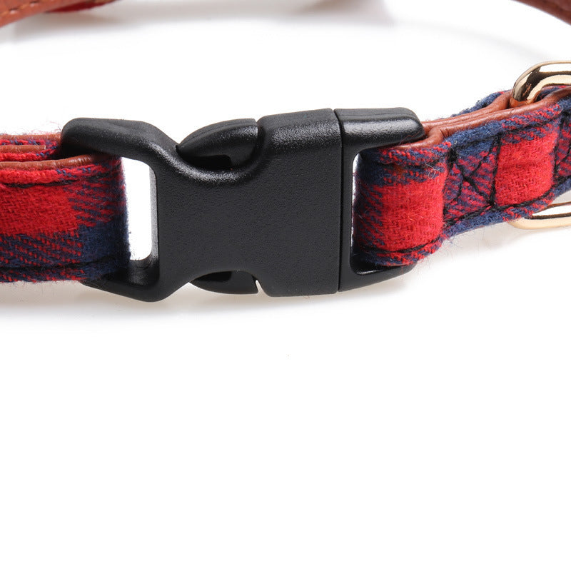 JMT-653962 British Plaid Pet Collar - Durable PU and Cloth, Adjustable Sizes S, M, L