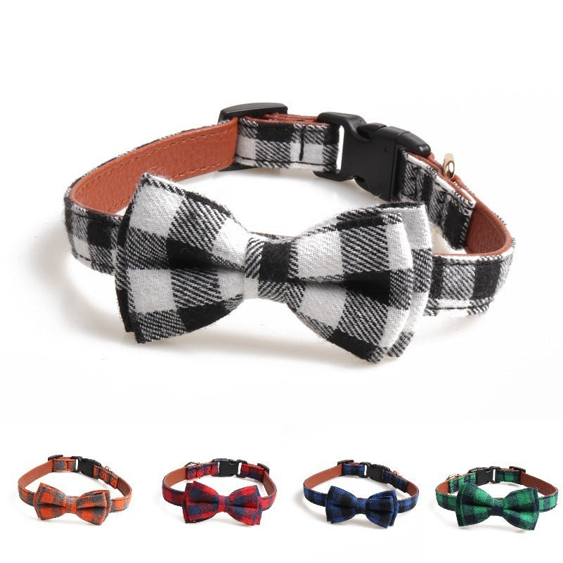 JMT-653962 British Plaid Pet Collar - Durable PU and Cloth, Adjustable Sizes S, M, L