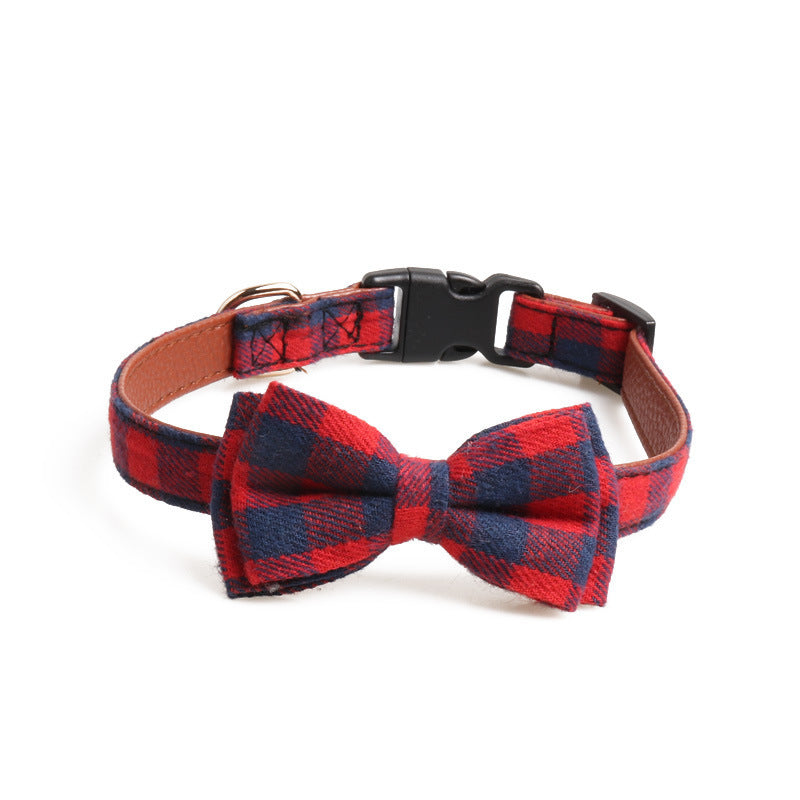 JMT-653962 British Plaid Pet Collar - Durable PU and Cloth, Adjustable Sizes S, M, L