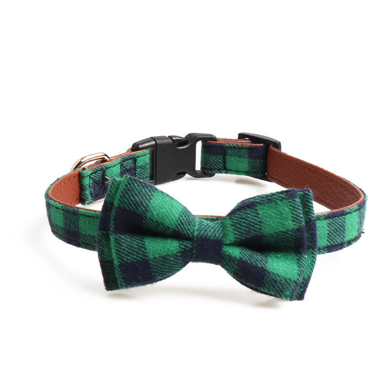 JMT-653962 British Plaid Pet Collar - Durable PU and Cloth, Adjustable Sizes S, M, L