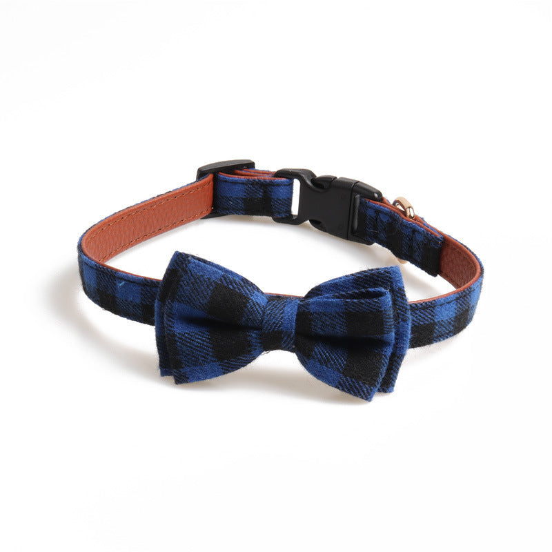 JMT-653962 British Plaid Pet Collar - Durable PU and Cloth, Adjustable Sizes S, M, L