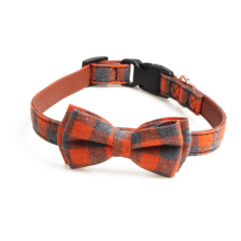 JMT-653962 British Plaid Pet Collar - Durable PU and Cloth, Adjustable Sizes S, M, L