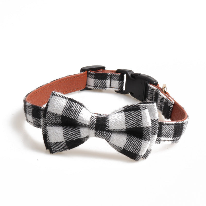 JMT-653962 British Plaid Pet Collar - Durable PU and Cloth, Adjustable Sizes S, M, L