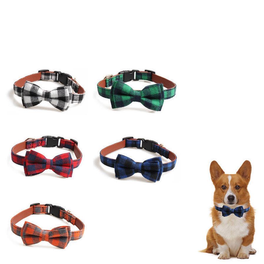 JMT-653962 British Plaid Pet Collar - Durable PU and Cloth, Adjustable Sizes S, M, L
